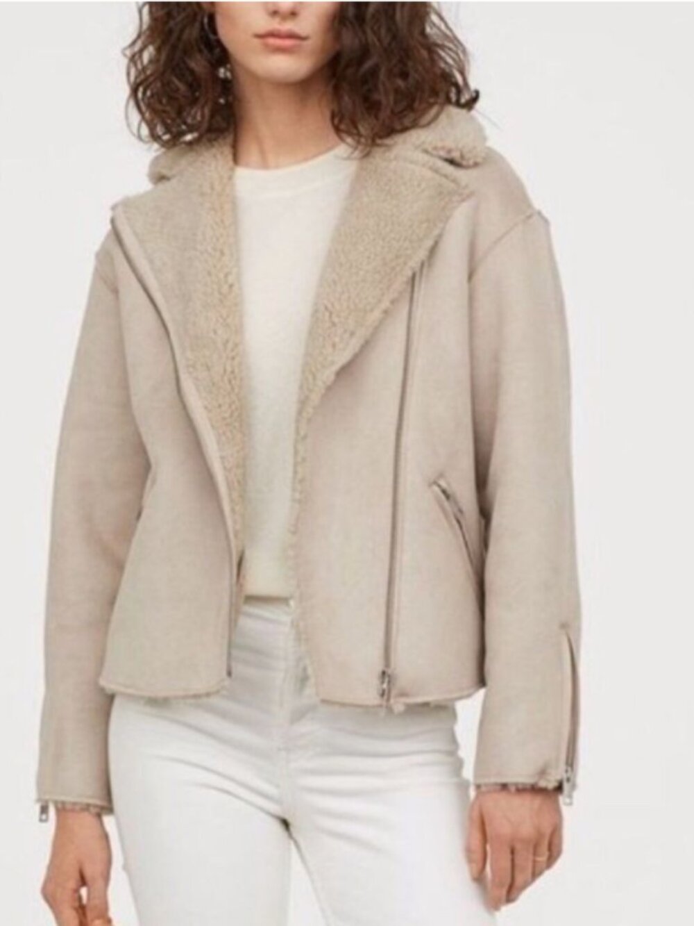 HM Faux suede shearling Lined Biker Jacket